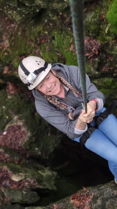 picture of naturopath dr pamela frank, caving or spelunking in Collingwood, Ontario, Canada